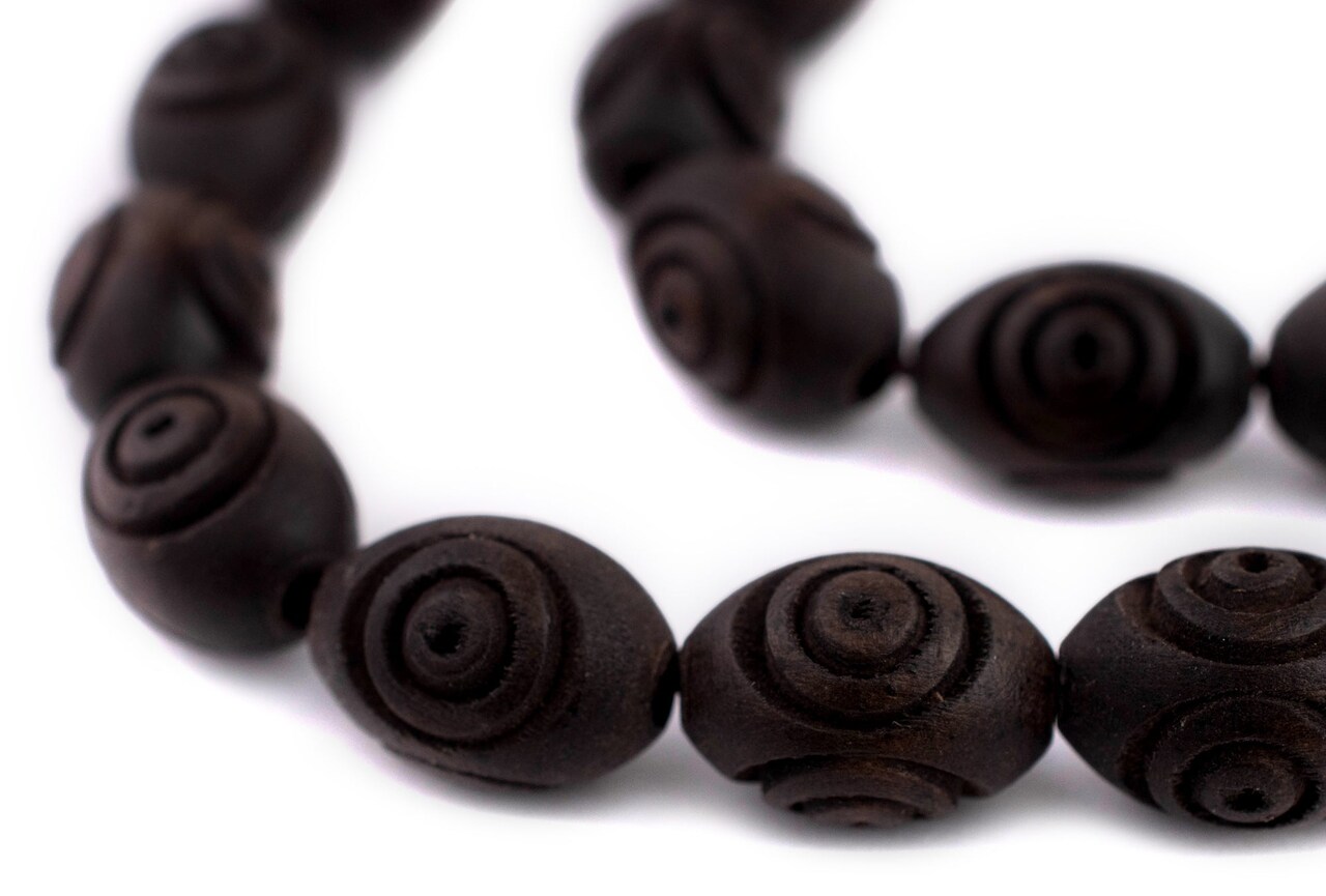 The Bead Chest Carved Vintage-Style Oval Olive Wood Beads from Bethlehem (16x12mm)